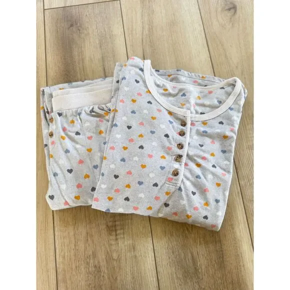 Cuddle Duds XS Gray Hearts Pajama Set Soft Ribbed Henley Joggers Pockets - Picture 16 of 16